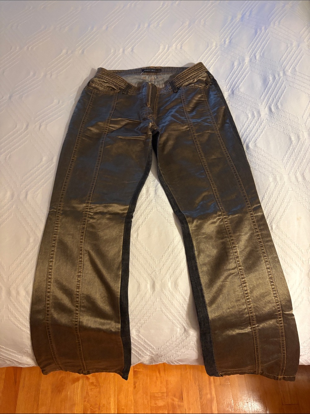 Metallic Olive Wide Leg Jeans by Marciano